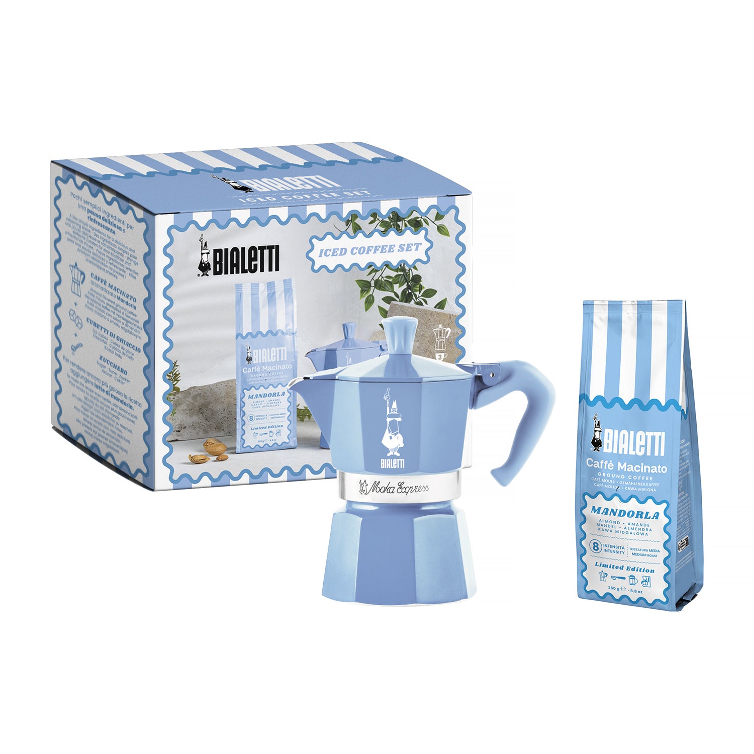 BIALETTI MOKA 3 Cup+GR COFFEE MANDORLA 250g BLUE