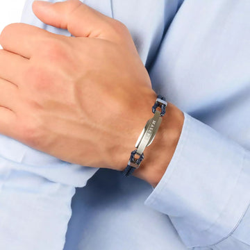 MASERATI SIGNATURE BRACELET BLUE LEATHER 190+30MM