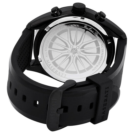 Maserati Watch - TRAGUARDO 45mm CHRONOGRAPH BLACK DIAL SILICONE STRAP BAND IP BLACK