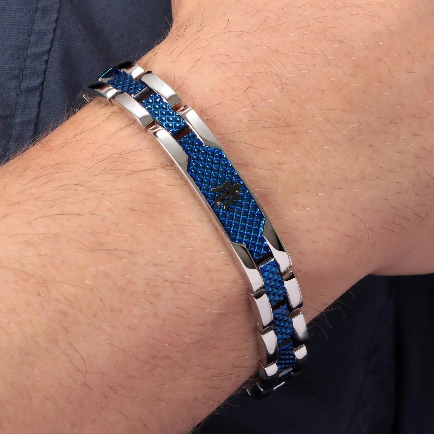 MASERATI JEWELS BRACELET STAINLESS STEEL / DARK GUNMETAL / BLUE