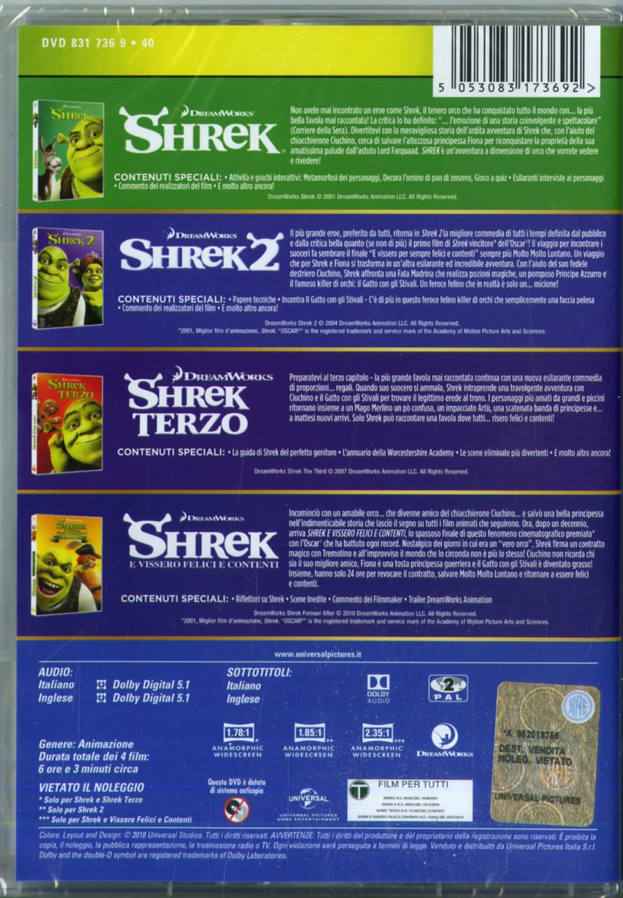 SHREK  1 to 4 (Box 4 Dvd) Cartoni Animati