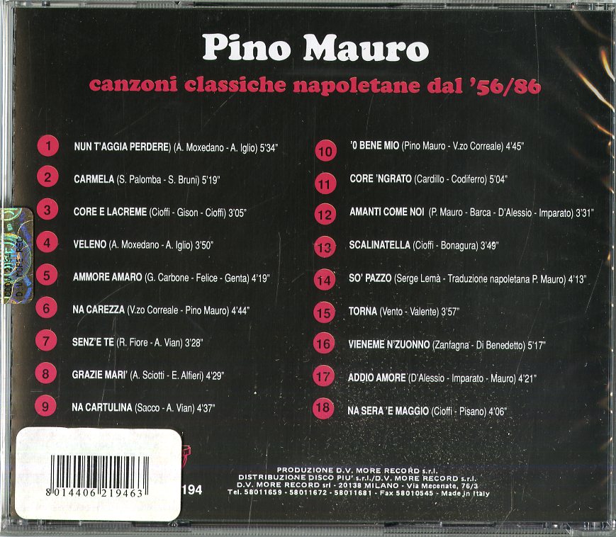 PINO MAURO   - 30 ANNI DI SUCCESSI - Canzoni Classiche Napoletane 1956-1986