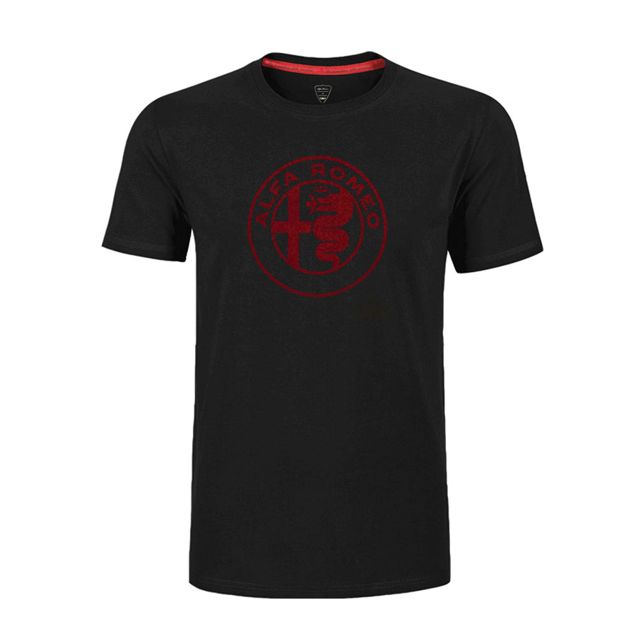 ALFA ROMEO MENS T-SHIRT BLACK W SUEDE LOGO