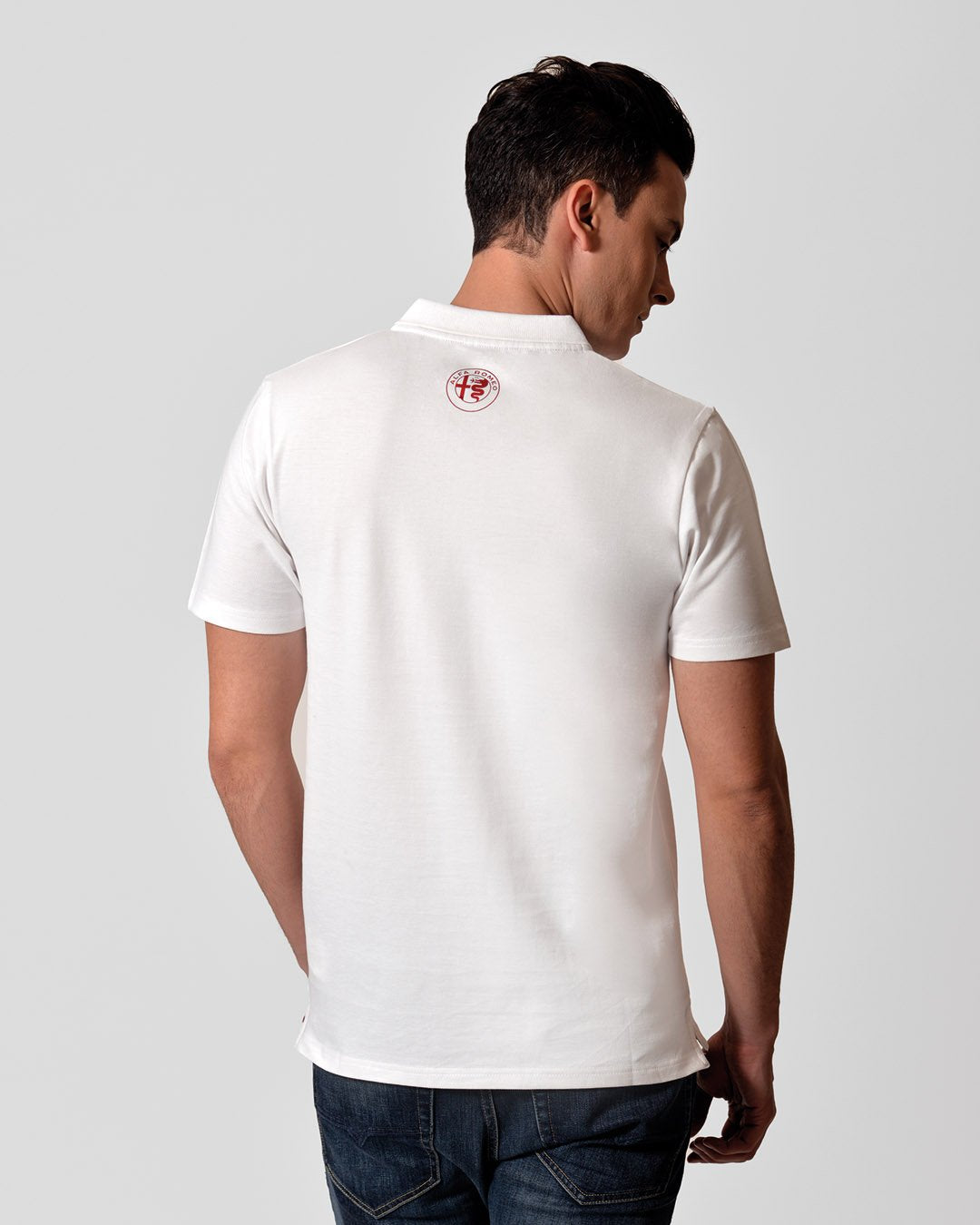 Alfa Romeo Mens Polo Banda Metallica Bianca