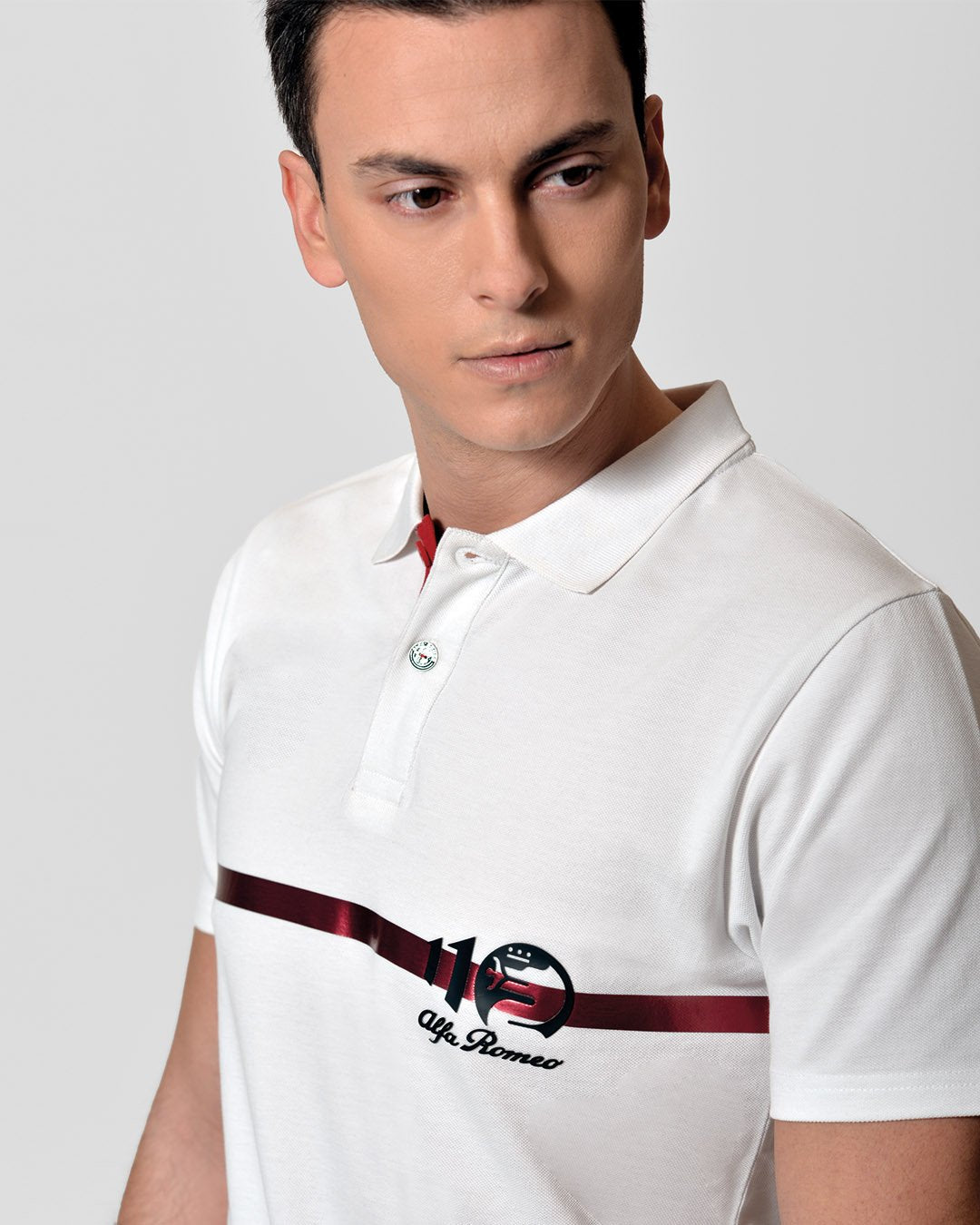 Alfa Romeo Mens Polo Banda Metallica Bianca