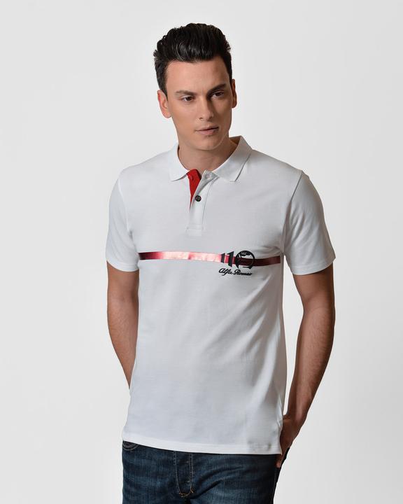 Alfa Romeo Mens Polo Banda Metallica Bianca