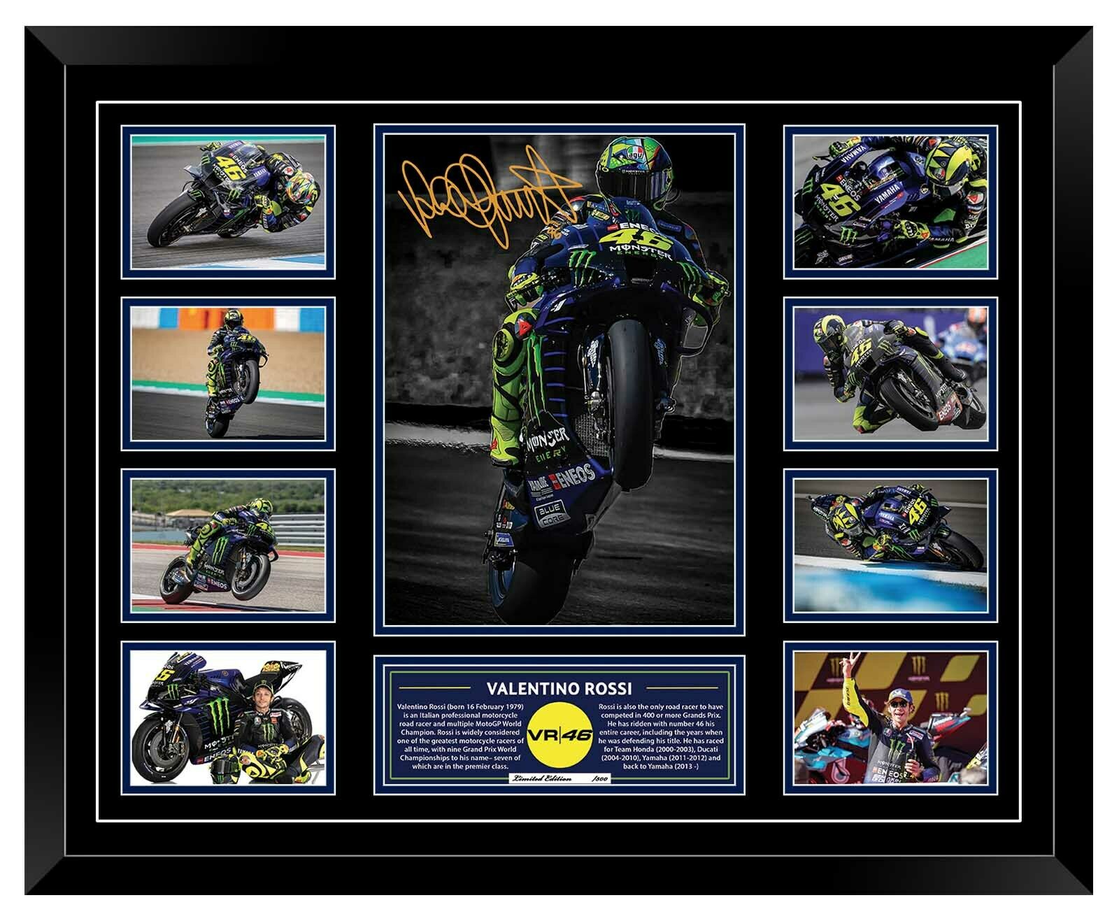 VALENTINO ROSSI 2020 MONSTER YAMAHA SIGNED PHOTO LIMITED EDITION FRAME (FREE DELIVERY AUS-WIDE)