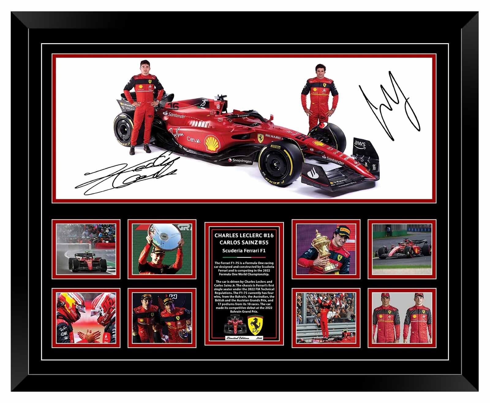 SCUDERIA FERRARI F1 2022 CHARLES LECLERC & CARLOS SAINZ SIGNED LIMITED EDITION FRAME (FREE DELIVERY AUS-WIDE)