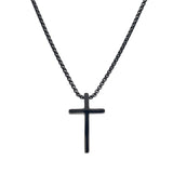 Salvatore Stainless Steel Box Chain Necklace with Long Round Edged Cross - Black