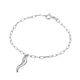 Isabella Sterling Silver Petite Paperclip Link Bracelet with Cornicello Charm - Silver