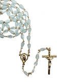 MOTHER OF PEARL TEARSHAPE ROSARY - BLUE IMITATION BEADS - GOLD FINISH)