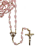 MOTHER OF PEARL TEARSHAPE ROSARY - PINK IMITATION BEADS - GOLD FINISH