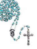 ZIRCON DIAMANTE ROSARY - AQUA 8MM OBLONG BEADS - BOXED