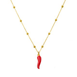 Lucia Sterling Silver Satellite Chain Necklace with “spicy red” Cornicello Pendant - Gold