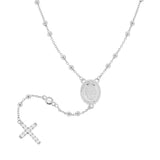 Rosary necklace classic model cm 52+4 with smooth beads mm 2.6 and White Zircons in SILVER 925 Galvanic Rhodium