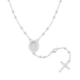 Rosary necklace classic model cm 52+4 with smooth beads mm 2.6 and White Zircons in SILVER 925 Galvanic Rhodium