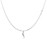Isabella Sterling Silver Petite Paperclip Link Necklace with Cornicello Pendant - Silver