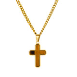 Bruno Stainless Steel 4MM Curb Link Chain with Rounded Wood Grain Cross Pendant Necklace - Gold