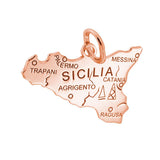 Pendant plain in the shape of Sicily mm 21x30 with
engraving Provinces in SILVER 925 Galvanic Rose