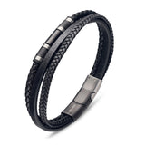 Luca Stainless Steel Men's Leather Multi Strand Bangle with Steel Details