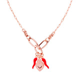 Elongated Forzatina Necklace with Votive Heart and Lucky Cornos Red enamel pendants in 925 SILVER Galvanic Rose