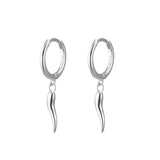Alessia Sterling Silver Plain Huggie Earrings Cornicello Charm - Silver