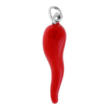 Corno Lucky Charm Pendant 42 mm with Coral Red Enamel in 925 SILVER Galvanic Rhodium