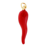 Lucky Horn Pendant 42 mm with Coral Red Enamel in 925 Silver Gold Plating