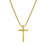 Salvatore Stainless Steel Box Chain Necklace with Long Round Edged Cross - Gold