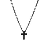 Alessandro Men's Stainless Steel Open Curb Chain Necklace with Cross Pendant - Black