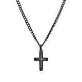 Raffaele Stainless Steel Curb Link Necklace with 3D Cross - Black