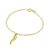 Isabella Sterling Silver Petite Paperclip Link Bracelet with Cornicello Charm - Gold