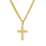 Roberto Stainless Steel 3MM Curb Chain with Rounded Cross Pendant Necklace - Gold