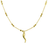 Valentina Sterling Silver Double-cube Fine Chain Necklace with Cornicello Pendant - Gold