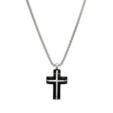 Luca Men's Black and Stainless Steel Inlay Cross Pendant Necklace