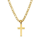Paolo Stainless Steel Gold Plated 5MM Figaro Link Necklace with Cross Pendant - Gold