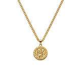 Cristoforo Stainless Steel 3MM Shiny Finish Curb Chain with St Christopher Medallion Pendant Necklace - Gold