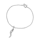Elena Sterling Silver Rope Chain Bracelet with Cornicello Charm - Silver
