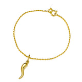 Elena Sterling Silver Rope Chain Bracelet with Cornicello Charm - Gold