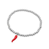 Giulia Sterling Silver Ball Bracelet with Red Cornicello Charm - Silver