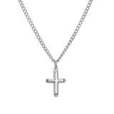 Raffaele Stainless Steel Curb Link Necklace with 3D Cross - Silver