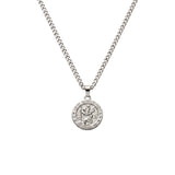 Cristoforo Stainless Steel 3MM Shiny Finish Curb Chain with St Christopher Medallion Pendant Necklace - Silver