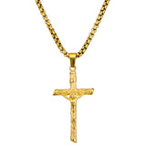 Francesco Stainless Steel Necklace with Crucifix on Box Chain - Gold