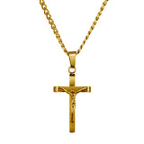 Antonio Stainless Steel Crucifix Necklace on Curb Link Chain - Gold