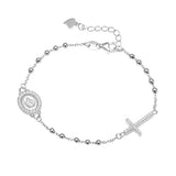 Maria Sterling Silver CZ Religious Medallion and Cross Bracelet - Silver