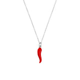 Giulia Sterling Silver Necklace with Red Cornicello Pendant - Silver