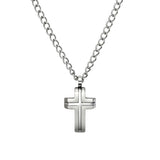 Lorenzo Stainless Steel Men's Brushed Cross Pendant Necklace with Curb Chain