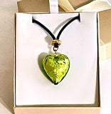 Murano Glass Heart Necklace Chartreus Lime