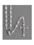 IMITATION MOTHER OF PEARL ROSARY - WHITE OVAL SHAPPED BEAD - 5MM - BOXED