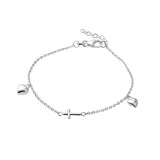 Chiara Sterling Silver Kids Double Heart and Cross Charm Bracelet - Silver